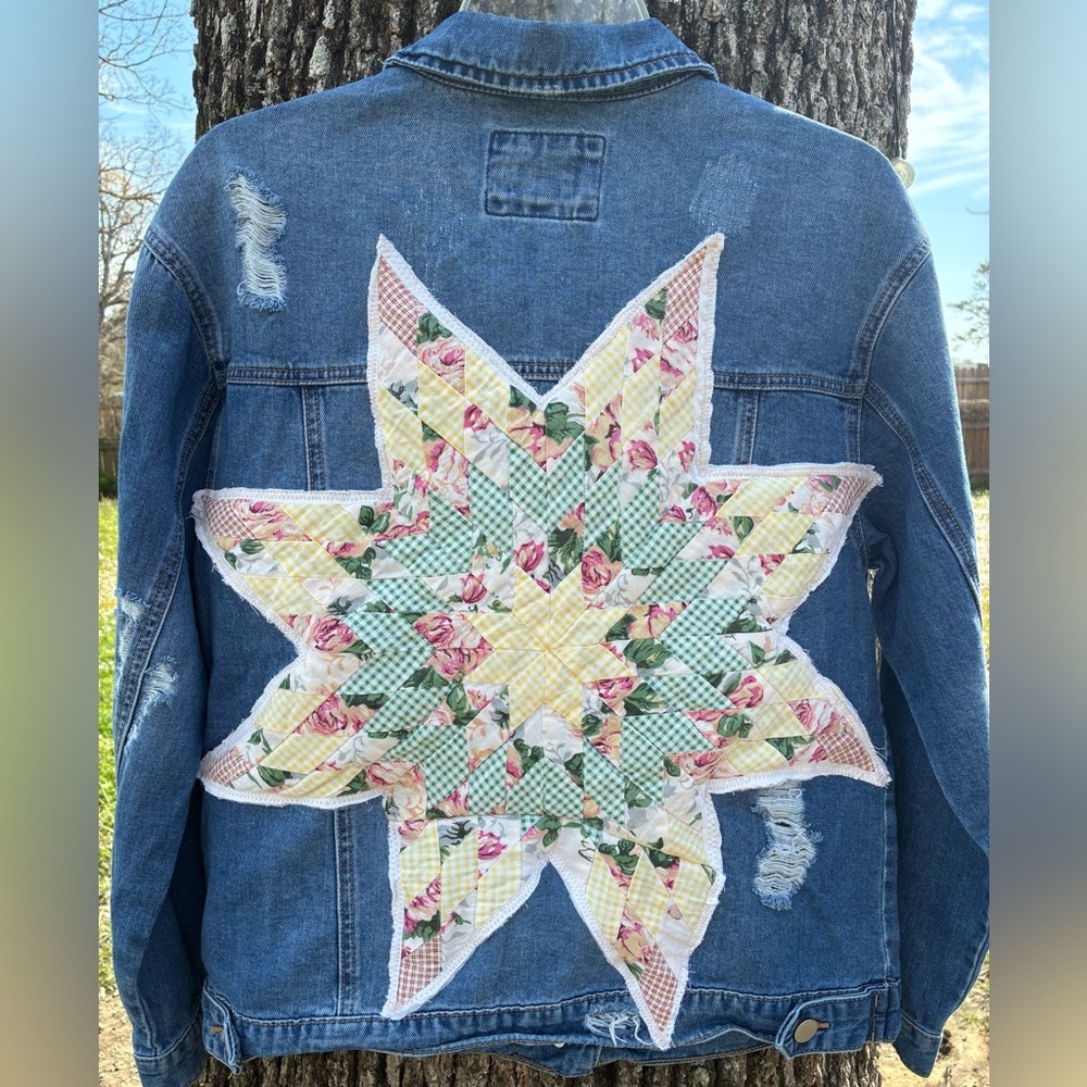 Upcycled Quilted Denim Jacket Small quilted denim western top country jacket - Picture 2 of 4